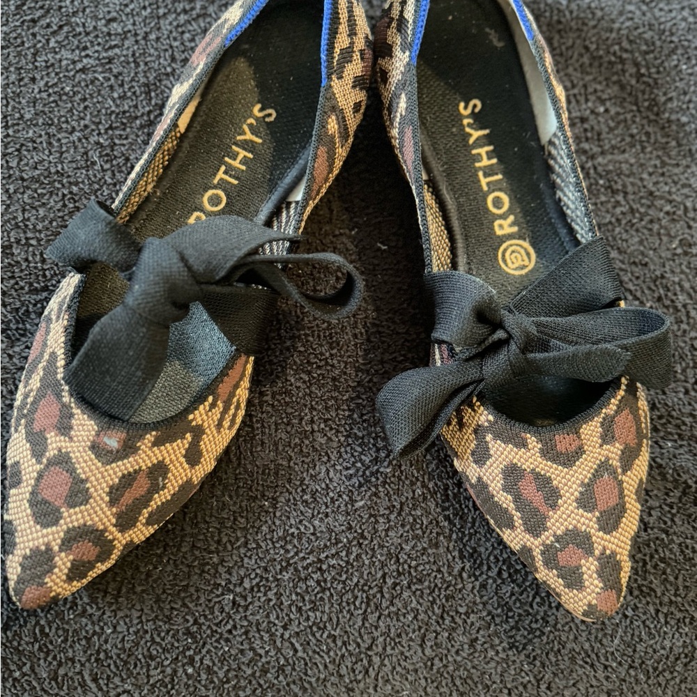 Rothy's Wildcat Leopard Print Mary Jane Bow Flats 9. Box included